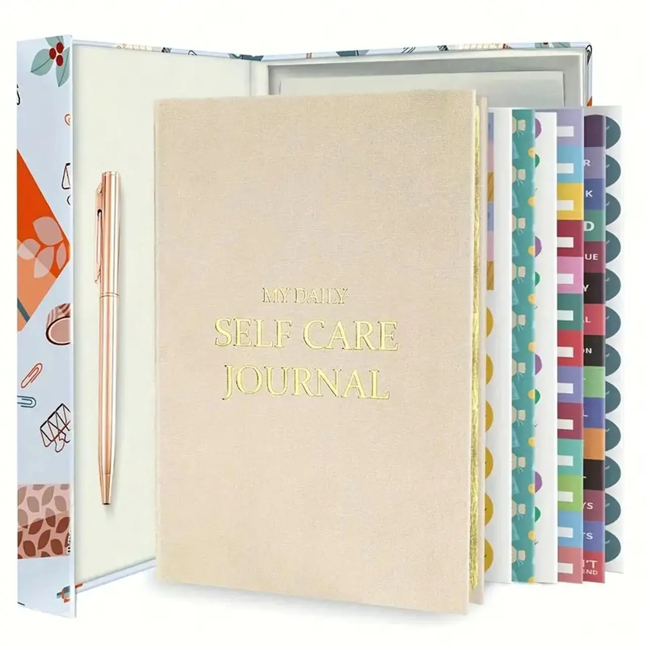 Self Care Diary Book Gift Set, 1 Set Including 1 Count Diary Book & 6 Counts Sticker & 1 Count Ballpoint Pen, Daily Planner Notebook, Ideal Gift for Birthday, New Year, Valentine's Day