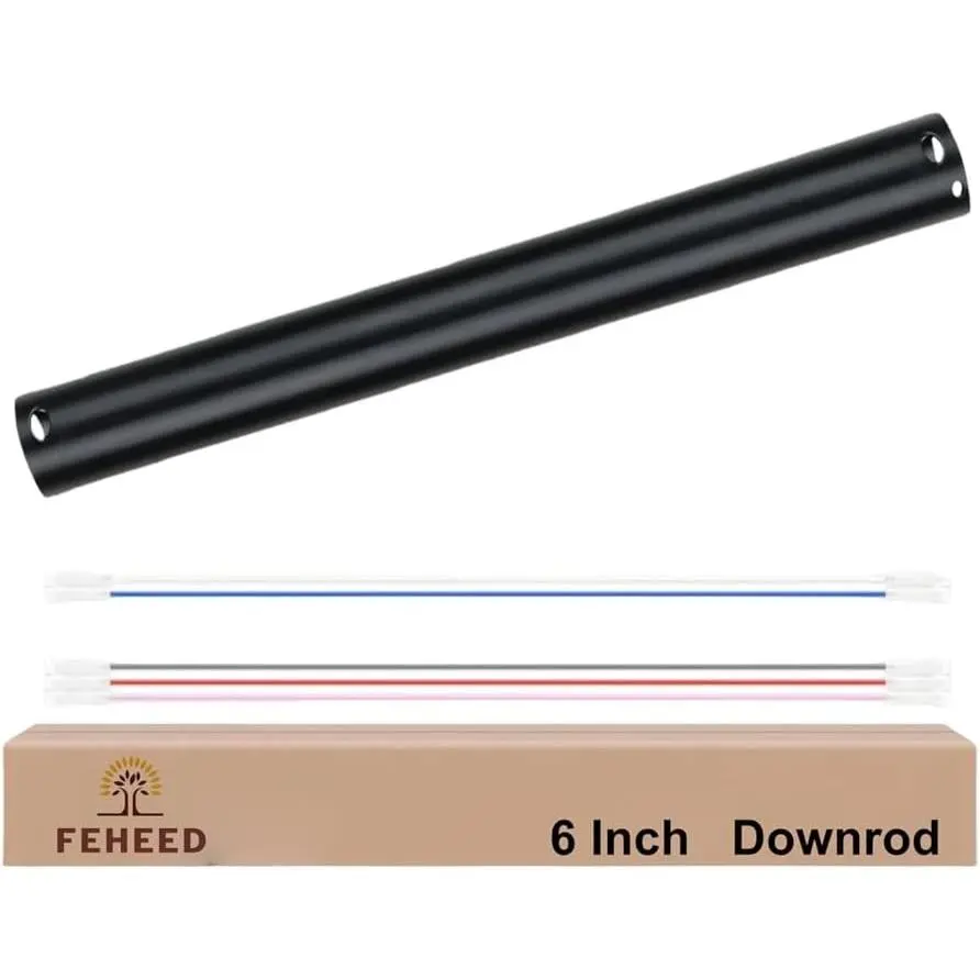 Ceiling Fan Downrod Extension, 6in 1in Diameter Matte Black, No Threads, 5x18-AWG Wires, Universal Fit, Easy Install