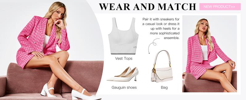 Danedvi Womens Cropped Tweed Blazer Sets 2 Piece Outfits and Mini Skirt Sets Business Casual Suits