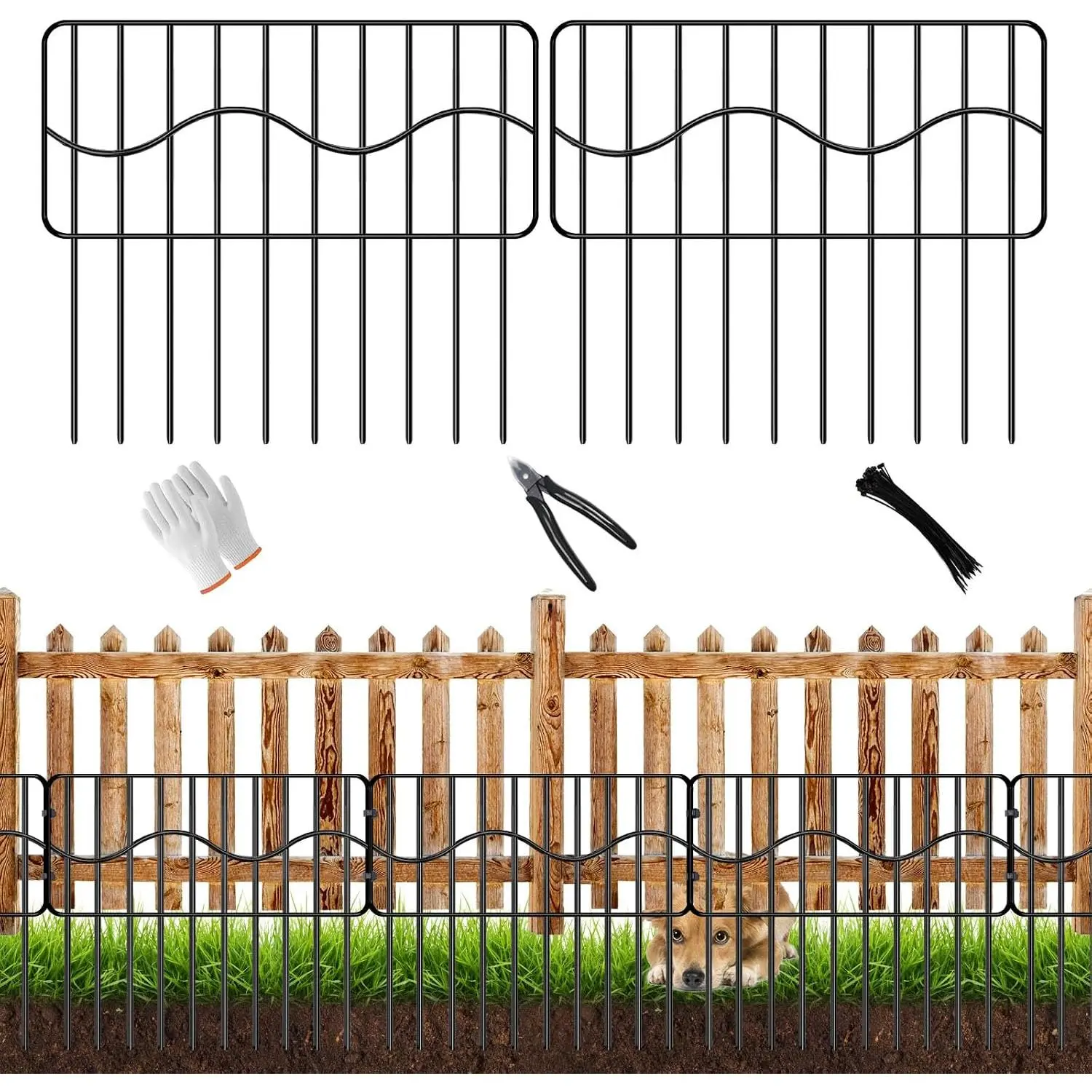 40ft(L) x 13in(H) Garden  Barrier Fence, 28panels No Dig Fences, Small  Fence Barrier,  Barrier  Fencing Rustproof Metal Decorative Border for Outdoor Garden
