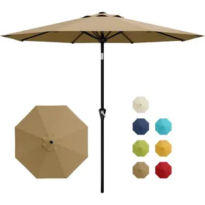 10FT Patio Umbrella - Outdoor Table Umbrella with Smooth Crank Lift, Push Button Tilt and 8 Sturdy Ribs - Market Umbrella UV Protection Waterproof for Pool, Deck, Yard, Garden (Tan)