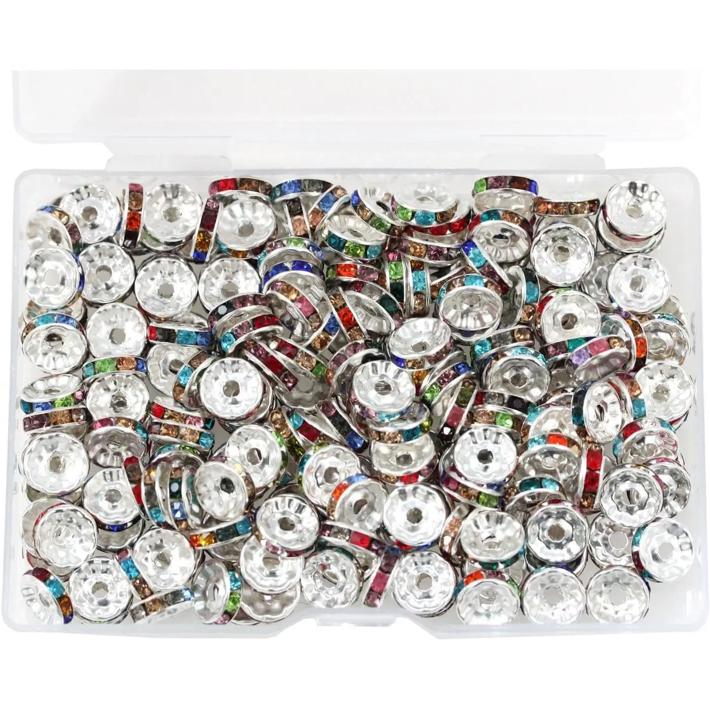 200 count Rondelle Spacer Beads,  10mm Rhinestone Spacer Beads  Bead Spacers for  Making, Necklace, Bracelets ( Colored)…