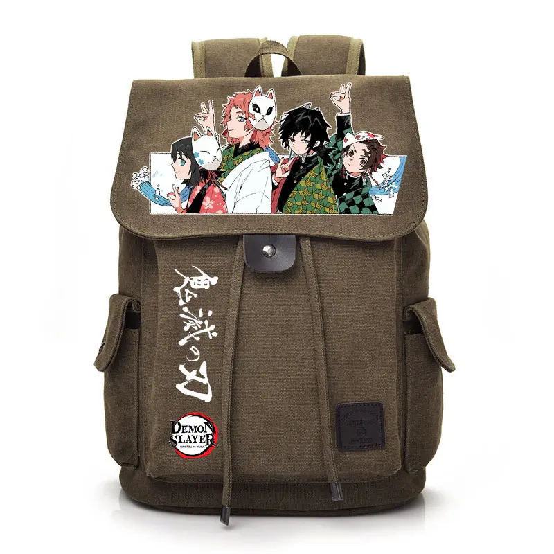 Demon Slayer Anime Canvas Backpack, Vintage Style Student School Bag, Casual Campus Backpack for Middle School College Students, Large Capacity Travel Daypack