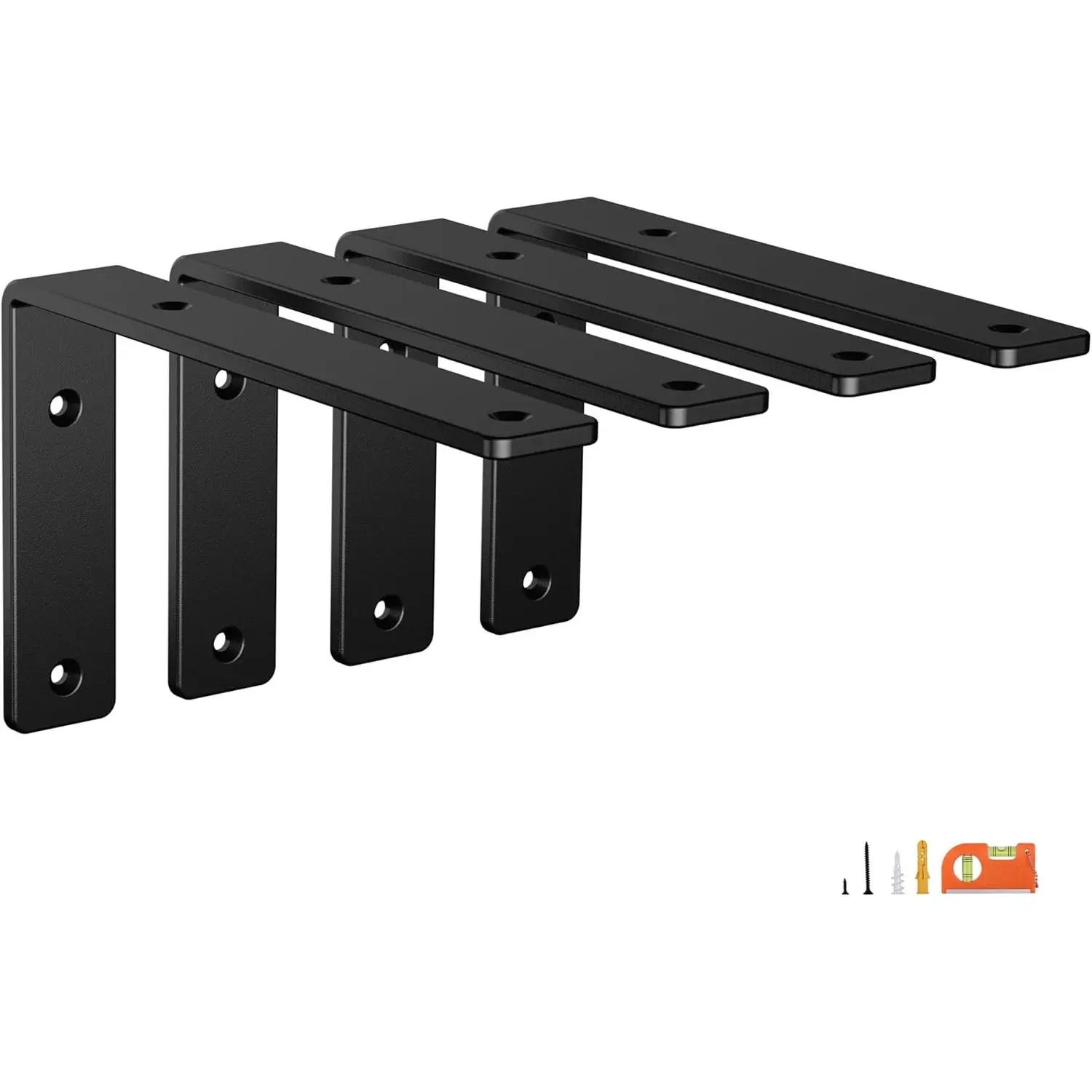 NEODROP 4-Pack 6 in Metal Shelf Brackets, 1/4 in Thick Black Powder Coated Heavy Duty Steel Floating L Brackets for Wall, Kitchen Shelves Support