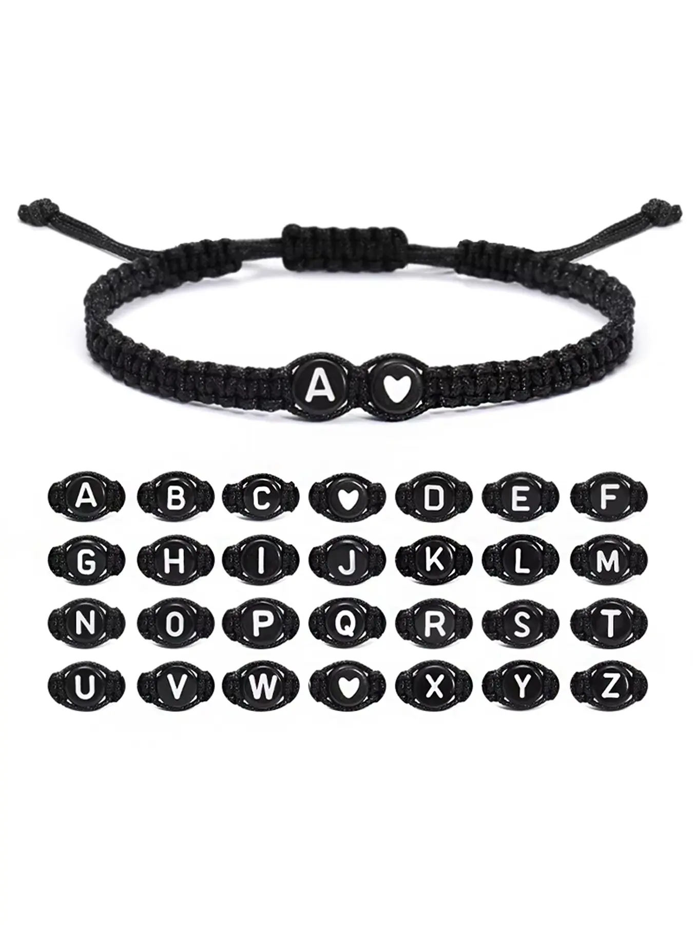 Handmade Adjustable Heart-Shaped Initial Bracelet (A-Z) – Woven Name Bracelet for Men & Women – Friendship Jewelry Gift / Back-to-School Gift