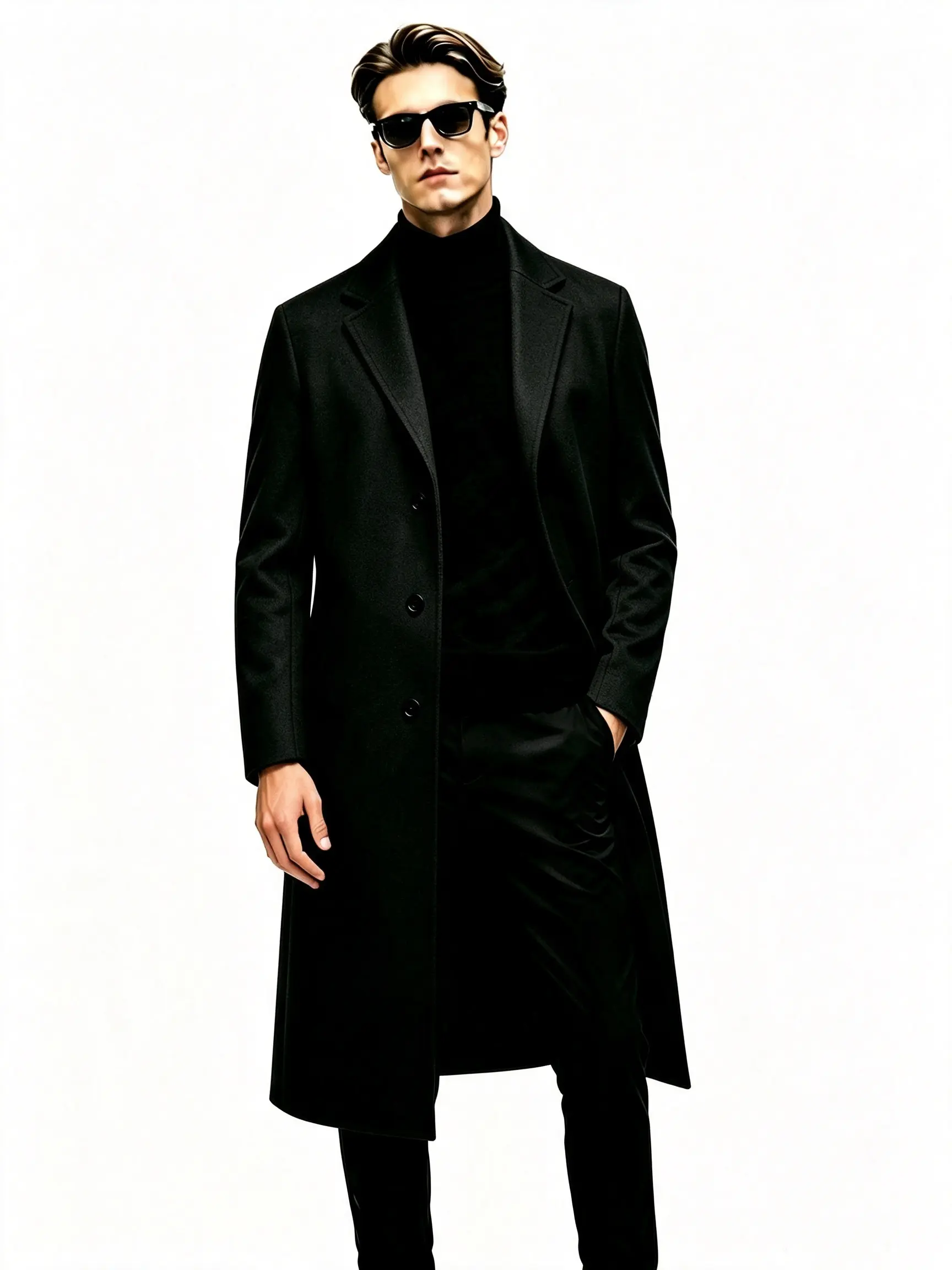 Men's American Style Spring/Autumn Outfit: Long Over-the-Knee Trench Coat - Fashionable, Trendy, Simple Design, Classic and Versatile Single-Breasted Trench Coat