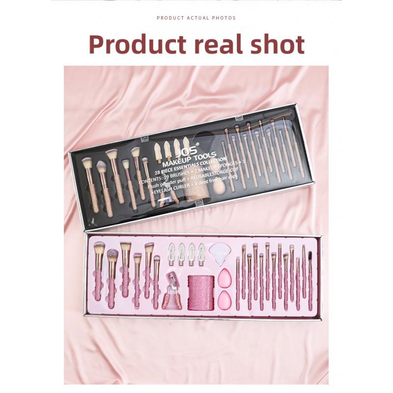 JOS 28-Piece Diamond Encrusted Makeup Brush Set for Women - Pink Glitter Brushes, Hand Bowl, Lash Tools, Full Beauty Kit for Flawless Looks, Luxurious Series, Nylon Bristles eyebrow  pluck birthday idea micro applicator brush dramatic metal curle fir get