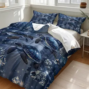 Deep Blue Sea Crystal Sea Turtle Duvet Cover Set, Includes 1 Duvet Cover + 1/2 Pillowcases, Soft Skin-Friendly Durable All Season Bedding, Perfect For Ocean Themed Bedroom, Beach House & Marine Lovers