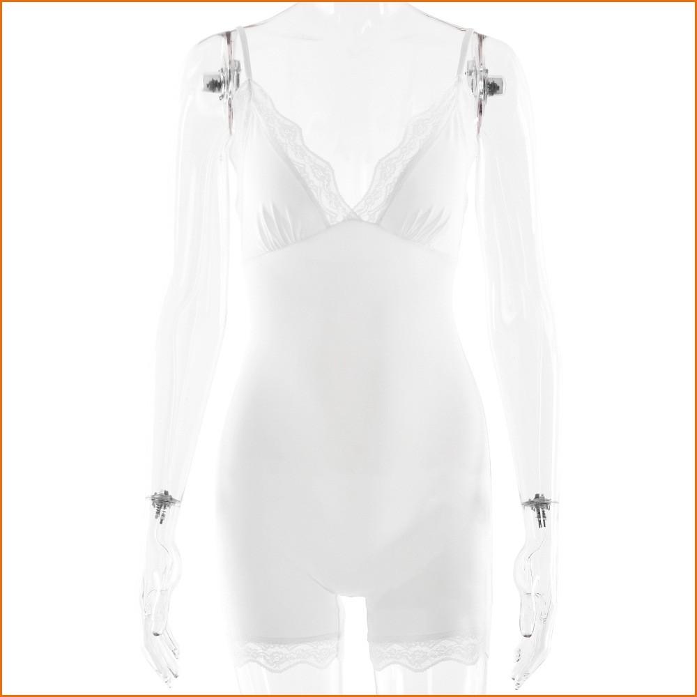 KODA & CO 04 Lace Trim Sleeveless Bodysuit For Women  Adjustable Spaghetti Strap High Waist Sexy Shapewear