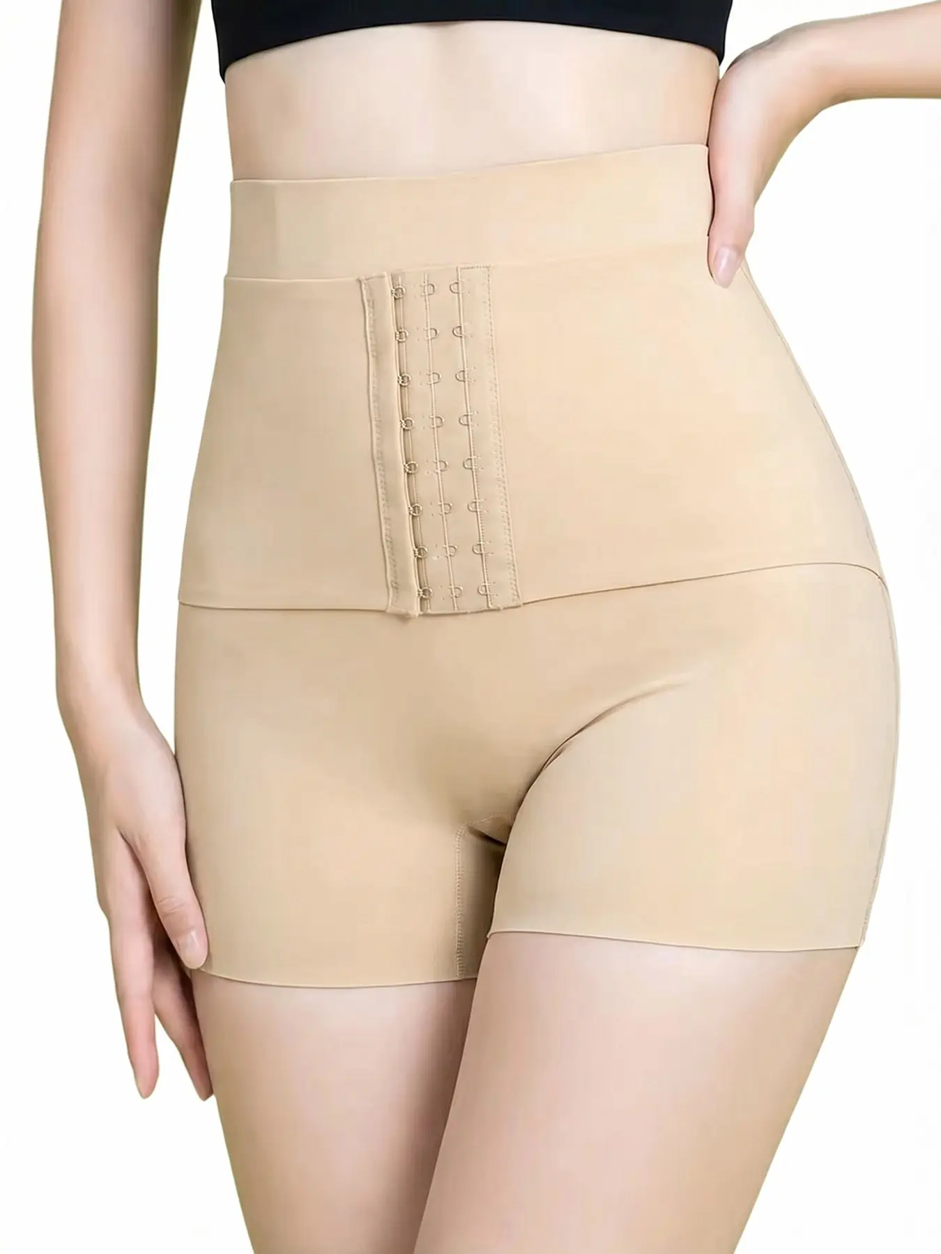 High Waist Front Hook Shapewear Shorts, Adjustable Hook Closure, Strong Tummy Control, Anti-Chafing Design, Smooth Invisible Under Dresses