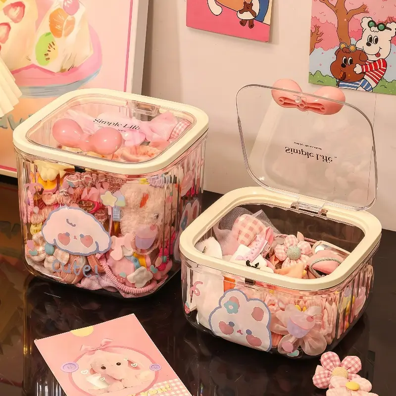 Cute Clear Storage Box with Lid  Aesthetic Organizer for Makeup, Jewelry, Hair Accessories & Small Items