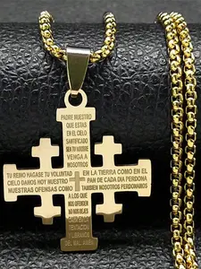 Christian Jerusalem Cross Pendant Necklace for Men Women Stainless Steel Bible Verse Lord's Prayer Chain Jewelry collar