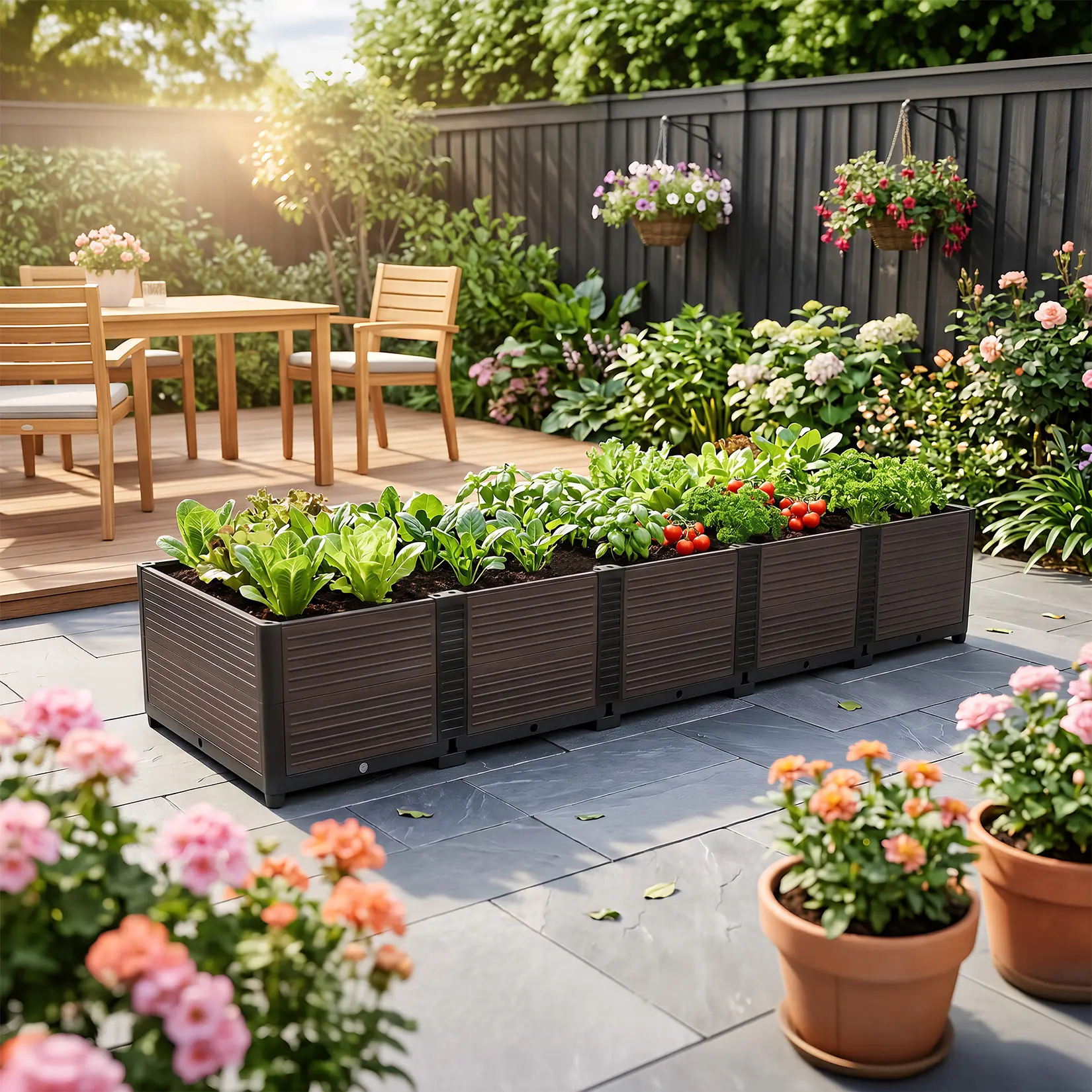 Garvee Modular Raised Garden Bed with Legs - 5-Unit Self-Watering Elevated Raised Beds, Tool-Included Assembly, Outdoor Planter Box for Vegetables, Flowers, Herbs - Patio, Backyard Black-Brown