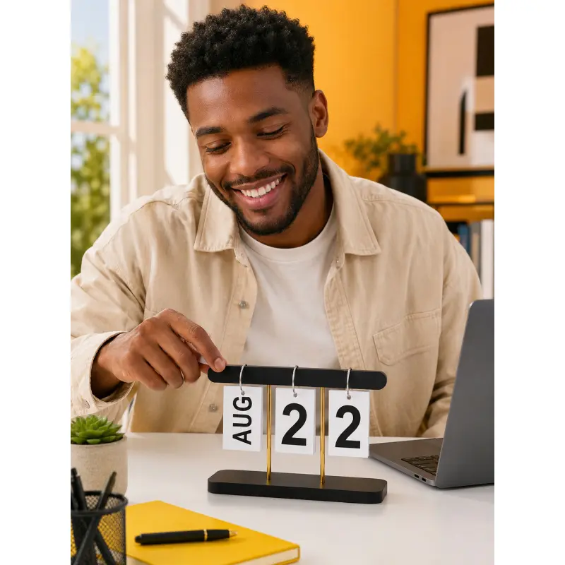 Aesthetic Wooden Desk Flip Calendar with Modern Minimalist Design for Home Decoration, Stylish Desktop Accessory for Office Study Bedroom Cafe Counter Display, Unique Christmas Holiday Birthday Gift for Women Mom Wife Girlfriend Teacher Friends