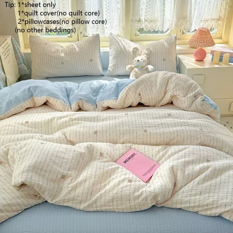 4PC Bubblegum Floral Four-Piece Bedding Set, Breathable Soft Fabric, All-Season Student Home Decor, Includes 1 Duvet Cover, 1 Sheet, 2 Pillowcases