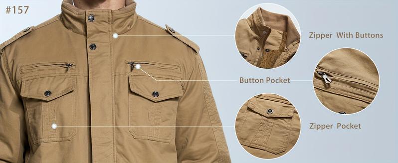 Men's Fleece Jacket And Coat - Winter Full Zip Multi-Pocket 2 Chest Pockets 2 Side Pockets And 1 Inner Pocket Fleece Lined Windproof Warm Stylish Comfortable - For Men - Suitable for Work, Outdoor Activities, Cycling, Climbing, Camping, Hiking, Travel - P