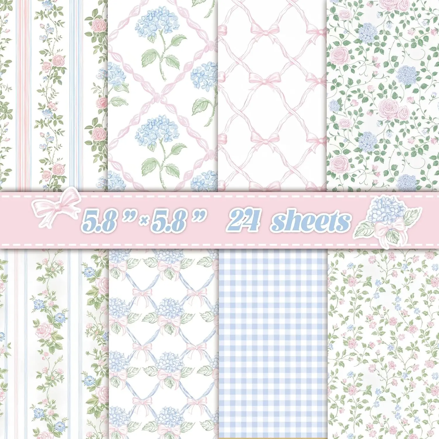 24 Sheets Scrapbook Paper - Soft  Flora | Cardstock Paper | Pastel  Hydrangea Rose Patterns for Junk Journal, Decoupage, Card Making, Scrapbooking, DIY  Decor