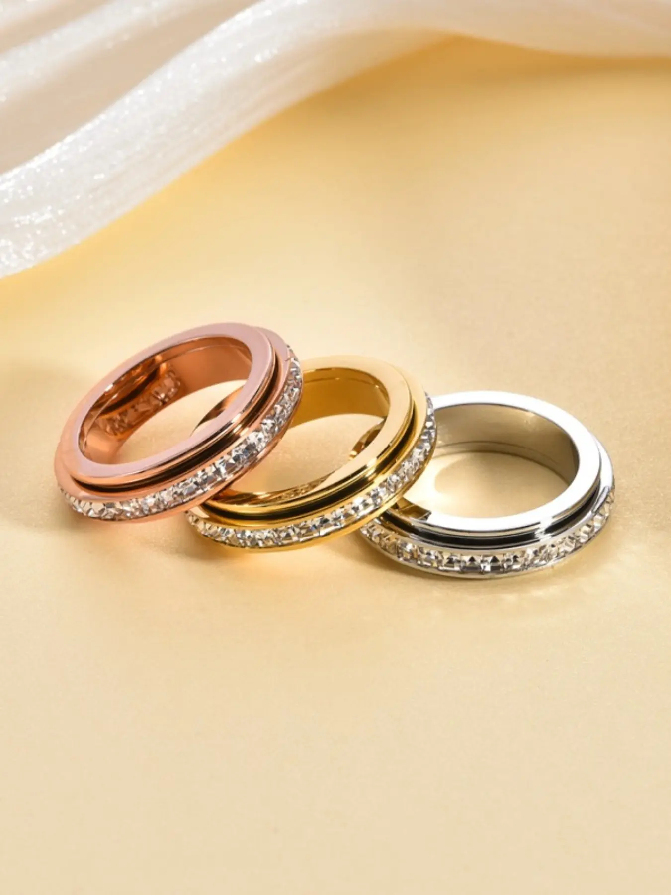 Rotatable Anxiety Ring with Cz Gemstone, Unisex Stress Relief Fidget Toy, Perfect Wedding Promise Gift, Fashion Promise Ring, Men and Women Jewelry