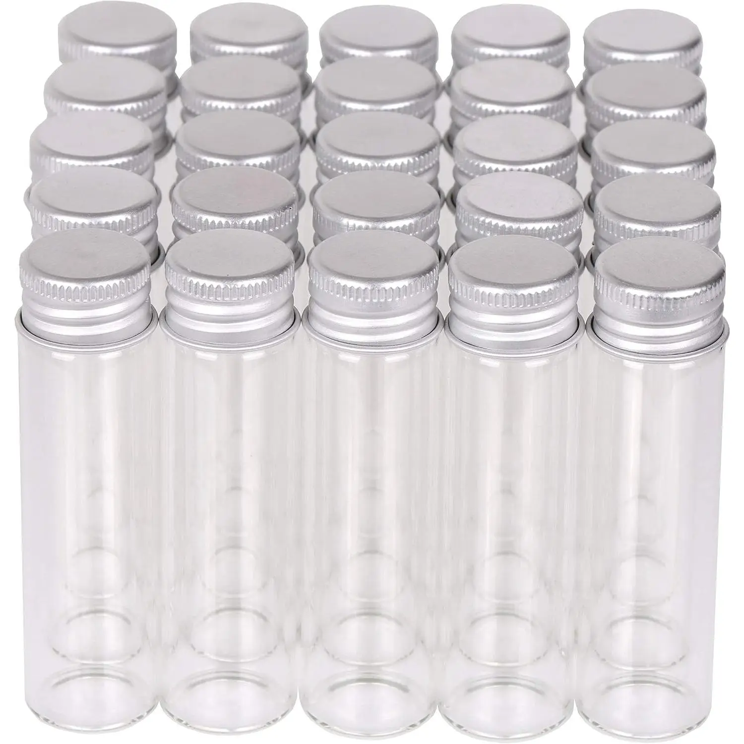 100-Pack 20ml Cylindrical Small Glass Storage Jars with Aluminium Screw-Top Metal Caps, Tiny Vials for Beads, Glitter, Seed Samplers Storage