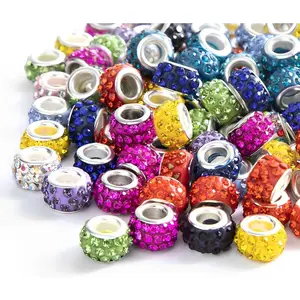 50 count Large Hole Rhinestone European  Charm Spacer Rhinestone Beads for Pens Making Bulk Beadable Pens  Making Supplies DIY Crafts Bracelet(Mix,12mm)