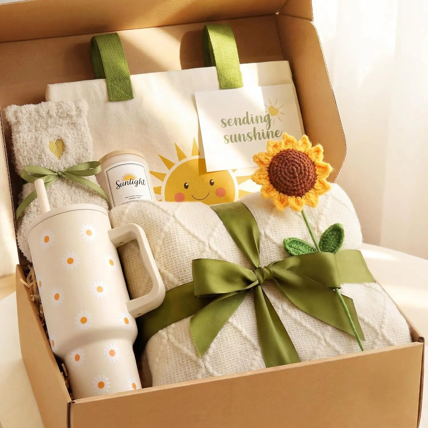 Get Well Care Package Birthday Gifts for Women Friend | Box of Sunshine Sunflower Gifts for Best Friends, Get Well Soon Basket Thinking of You Self Care Gift Boxes for Women Mom