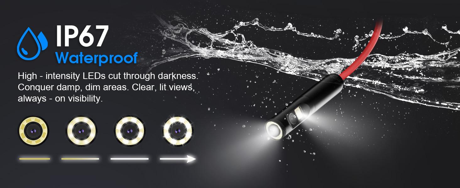 Endoscope with Light, 1920P HD Borescope with 8 LED Lights, 32.8FT Semi-Rigid Snake Camera, IP67 Waterproof Inspection Tool for iPhone & Android - Dual Lens (Red)