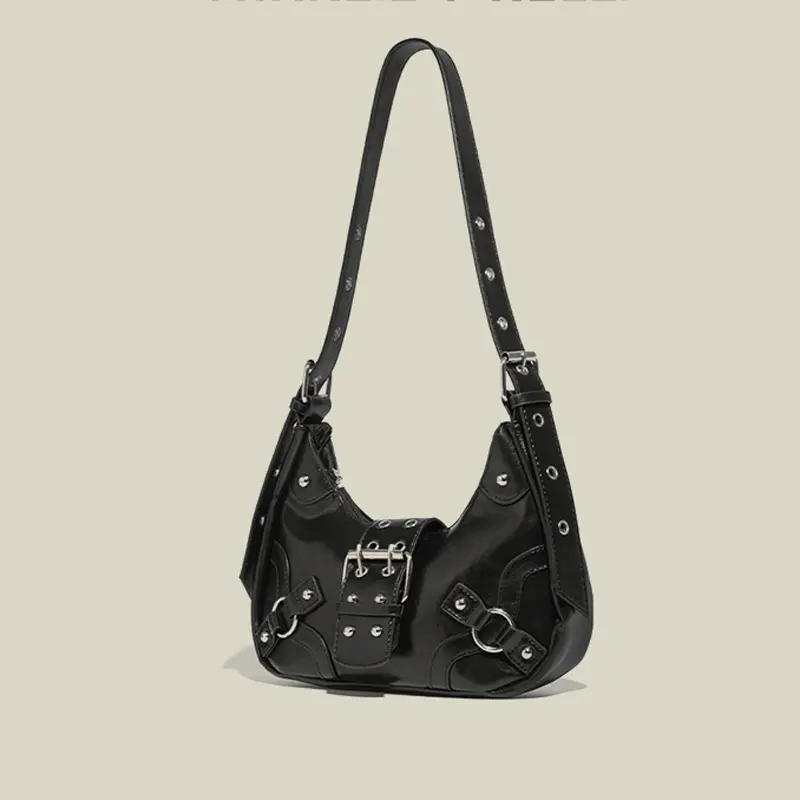 2026 New Sweet Cool Hot Girl Motorcycle Style Underarm Bag for Girls, Versatile Commuting Rivet Crescent Bag, Single Shoulder Crossbody Bag