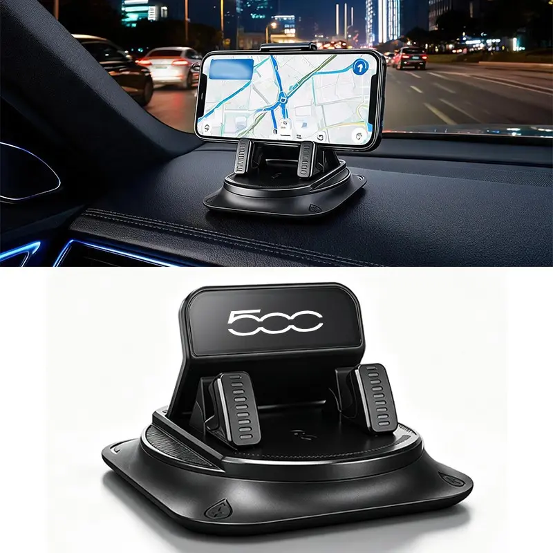 Fiat 500 Car Disc Phone Holder, 360° Rotating Anti-Slip Stand, Holds Most Smartphones with Cases, Central Control Navigation