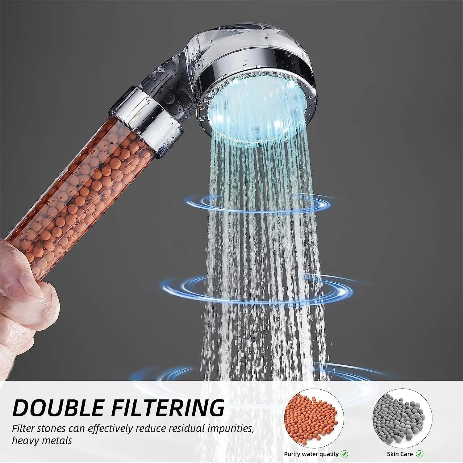 LED Shower Head Set, 1 Set High-pressure Filter Handheld Shower Head with Hose and Bracket, Bathroom Set, Waterfall, Rain Shower Head