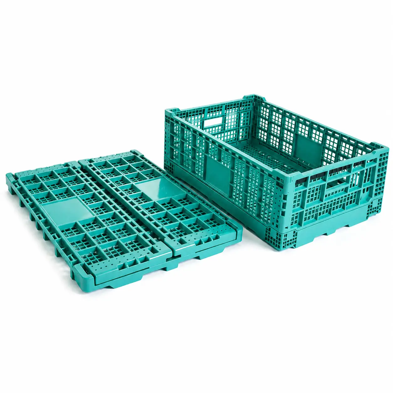 Collapsible Stackable Plastic Crate Fold Flat Space Saving Ventilated Mesh Basket for Fruit Vegetable Storage in Supermarket Warehouse Garage