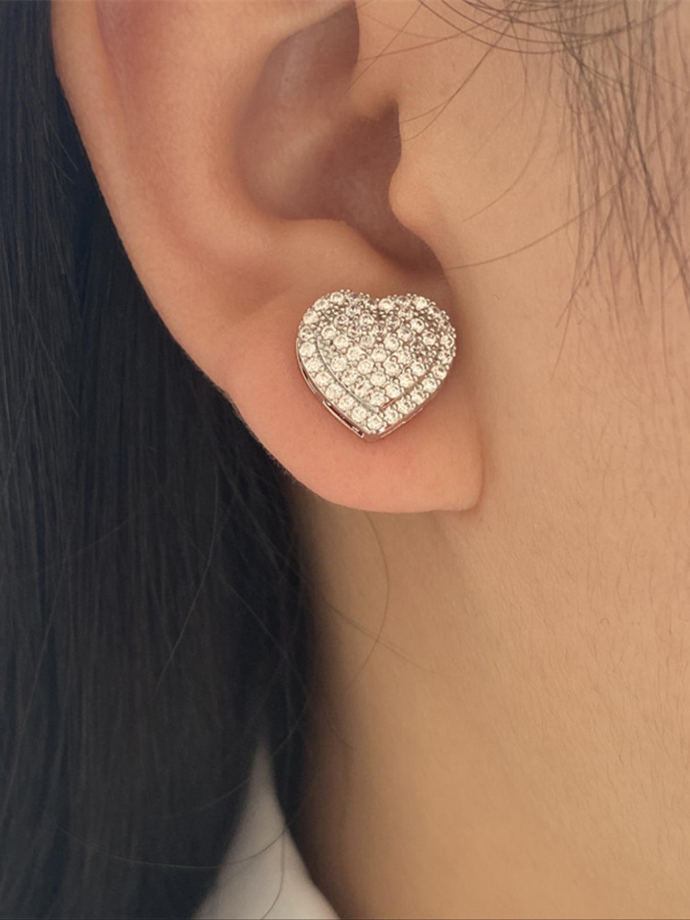 Elegant Heart Shaped Stud Earrings, Luxury Rhinestone Decor Stud Earrings, Fashion Matching Jewelry Accessories for Women, Rhinestone Decorated Bling, Studs Earrings