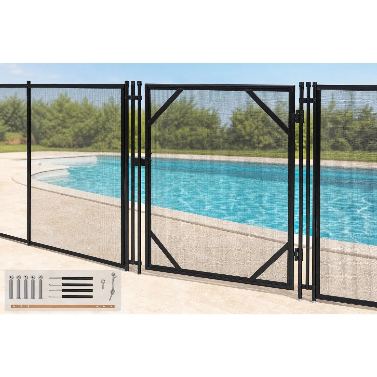 GARVEE Removable Pool Safety Fence Gate, Heavy Duty Mesh Pool Fence with Steel Frame, Easy DIY Install for Inground Pools, Black