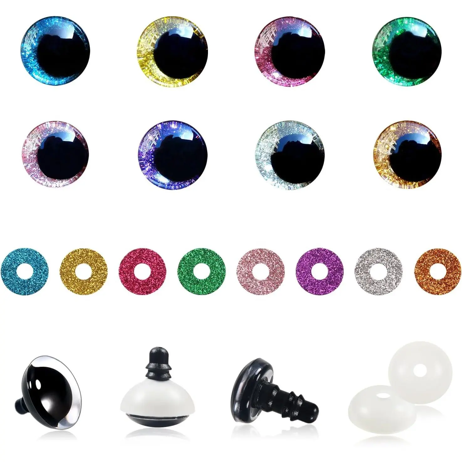 32 count Glitter Safety Eyes for Amigurumis 12mm Round Multicolor | Crochet Doll Eyes, with Washers, for DIY Puppet Stuffed  Crocheting Dolls Crafts Making