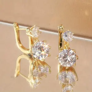  Unique Design Inlay Synthetic Zircon Earrings Gold Color Dangle Hoop Earring Gift Party Wedding Jewelry Ladies Accessories