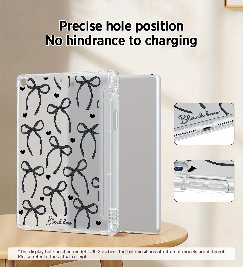 Bow & Heart Pattern Clear Tablet Case with Built-in Pencil Holder, Soft TPU, for iPad Air 4/5/6, iPad Pro 11 2024, iPad Mini 4/5/6/7, iPad 10th Gen, iPad 9/8/7 Series. Shockproof, Portable, One-Side Protection, Easy to Carry Outdoor.