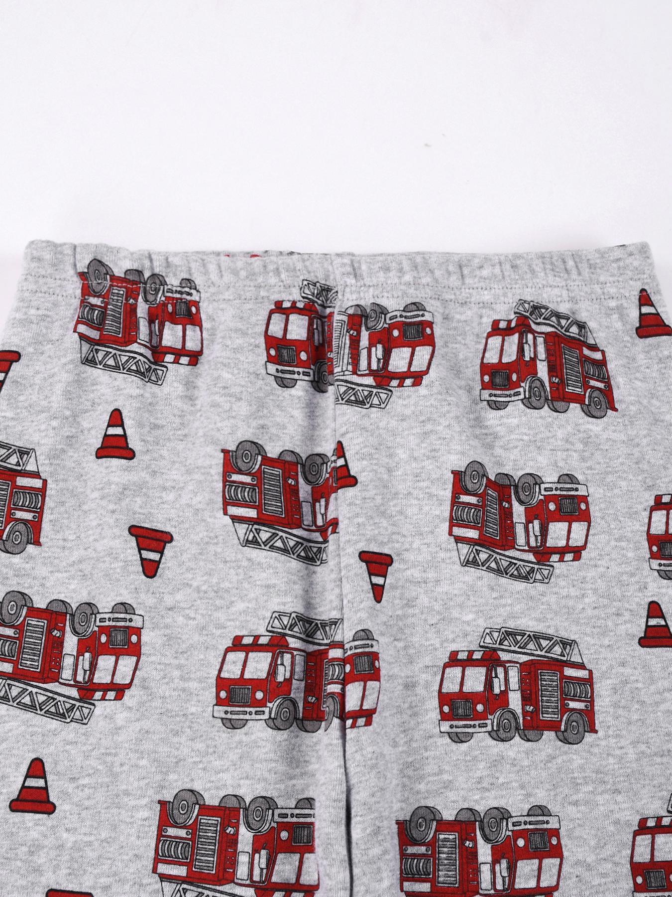 Boy's Fire Truck Print Top & Pants Loungewear Set, Casual Comfy Round Neck Long Sleeve Top & Trousers Pj Set, Boys Sleepwear for Fall, Pajama Sets, Pajamas, Pajama Outfit, Pyjama