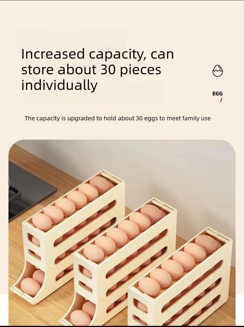 Rolling Egg Storage Box for Refrigerator, Household Egg Holder, Automatic Sliding Tray Egg Preservation Organizer