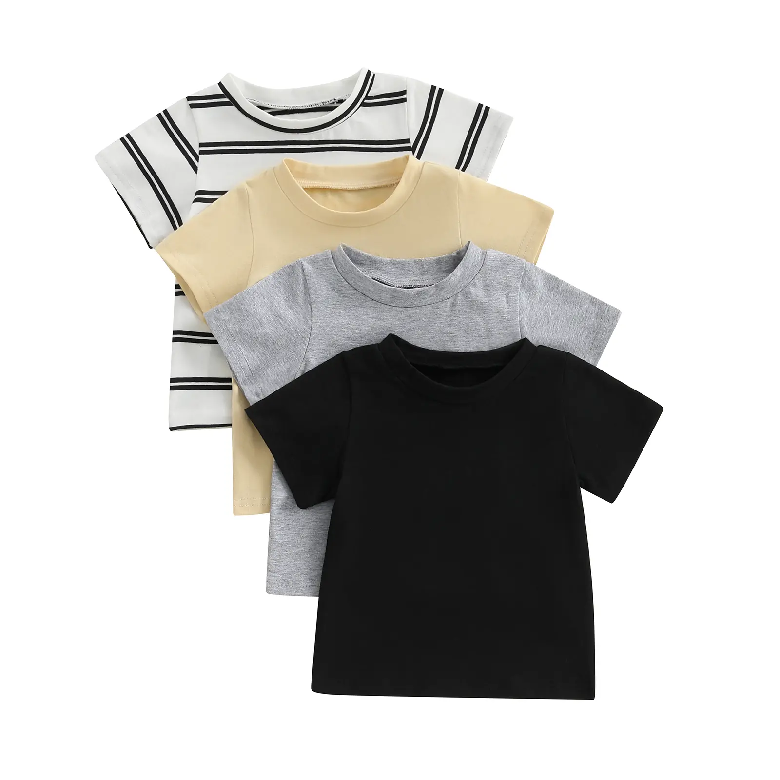 4-Pack Baby Boy Short Sleeve Crewneck T-Shirts Toddler Boys' Solid/Striped Cotton Tee Top 6M-3Y