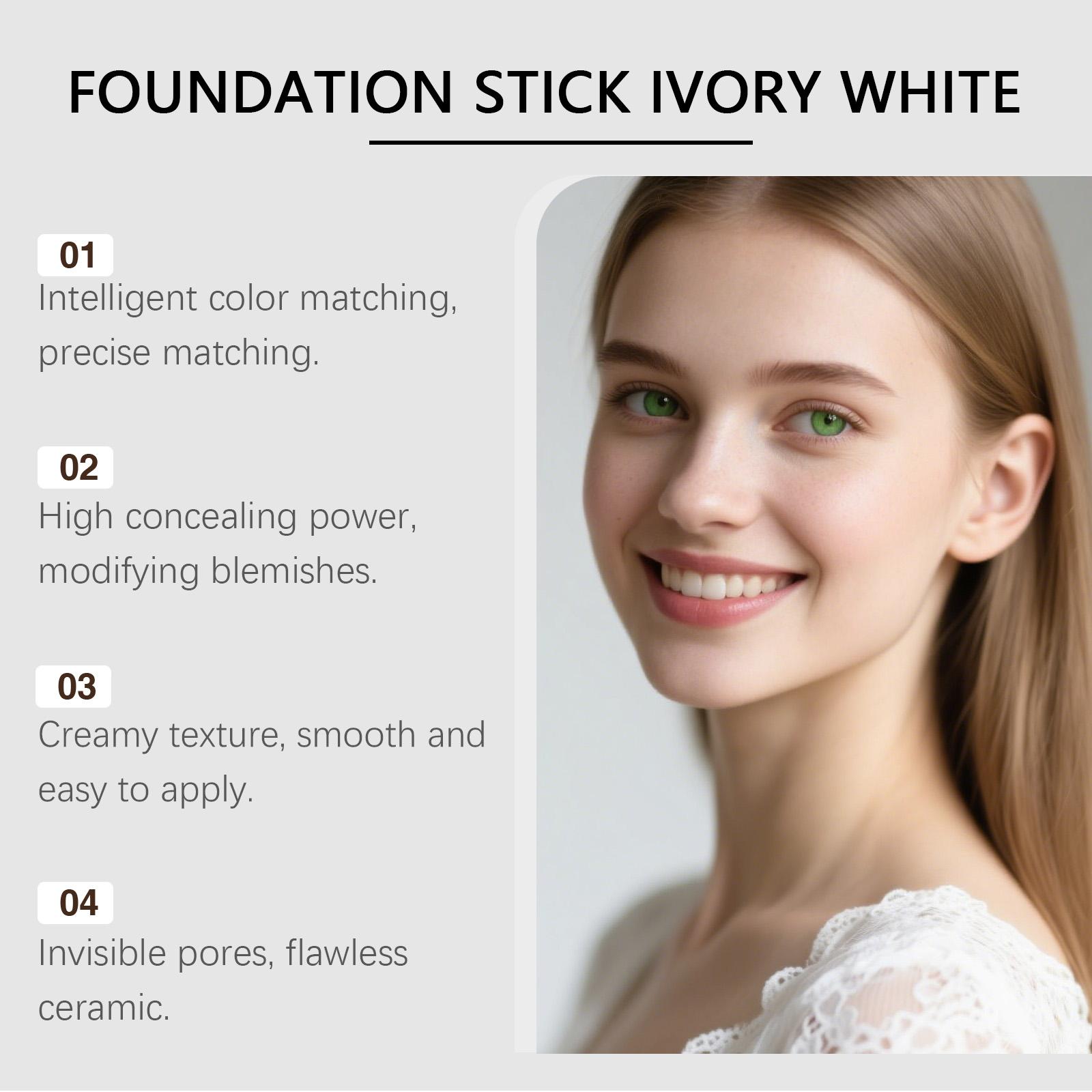 AMZ Ivory White Two-In-One Color-Changing Foundation Stick, Light And Thin Texture, Moisturizing, Matte, Clear And Natural Makeup Effect