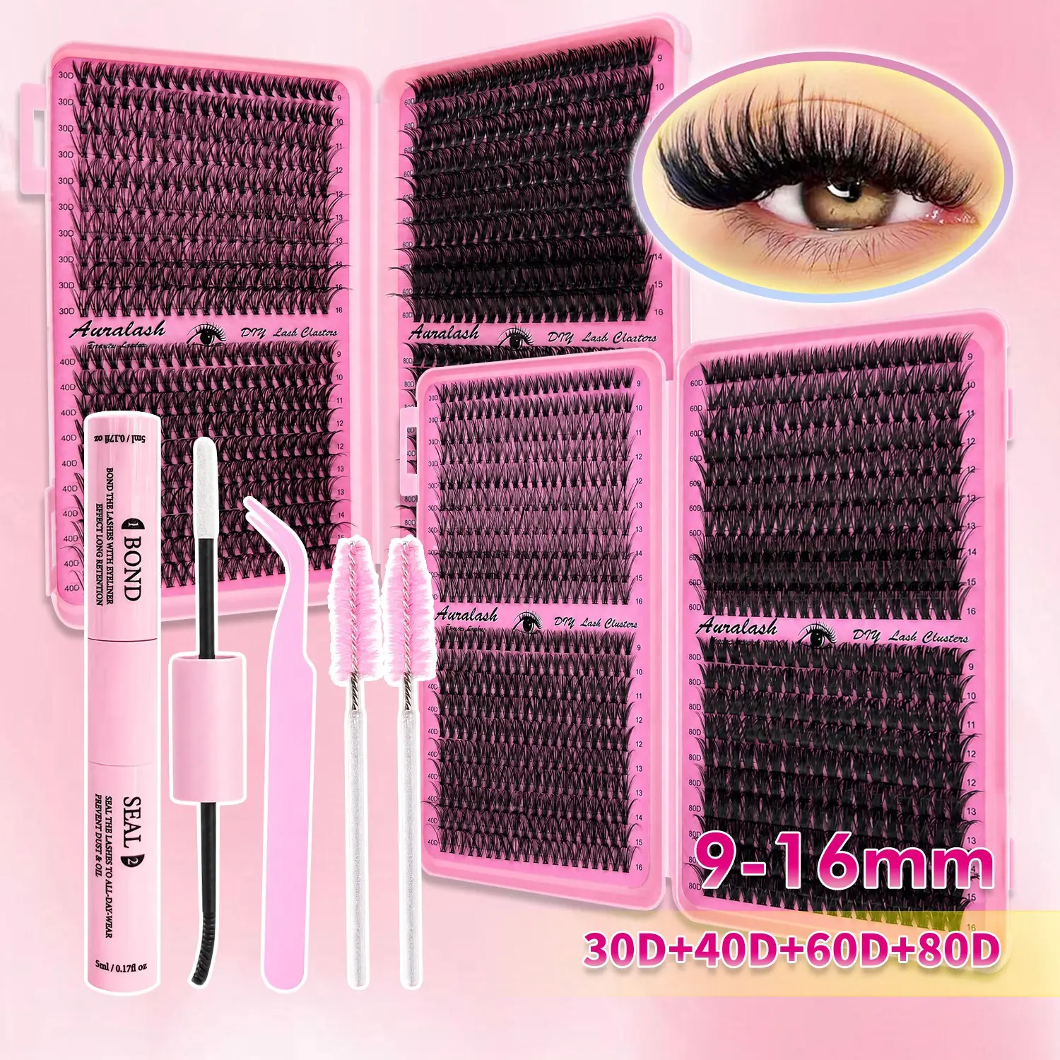 DIY Lash Extension Kit 616/800PCS 30D 40D 60D 80D 、10D-100D 9-16mm D Curl Soft Fluffy Individual Lashes, Comes with Bond Seal & Tweezers, Easy Self Apply, Beginner Friendly, Natural Manga Eye Makeup, Lash Glue Sold Separately