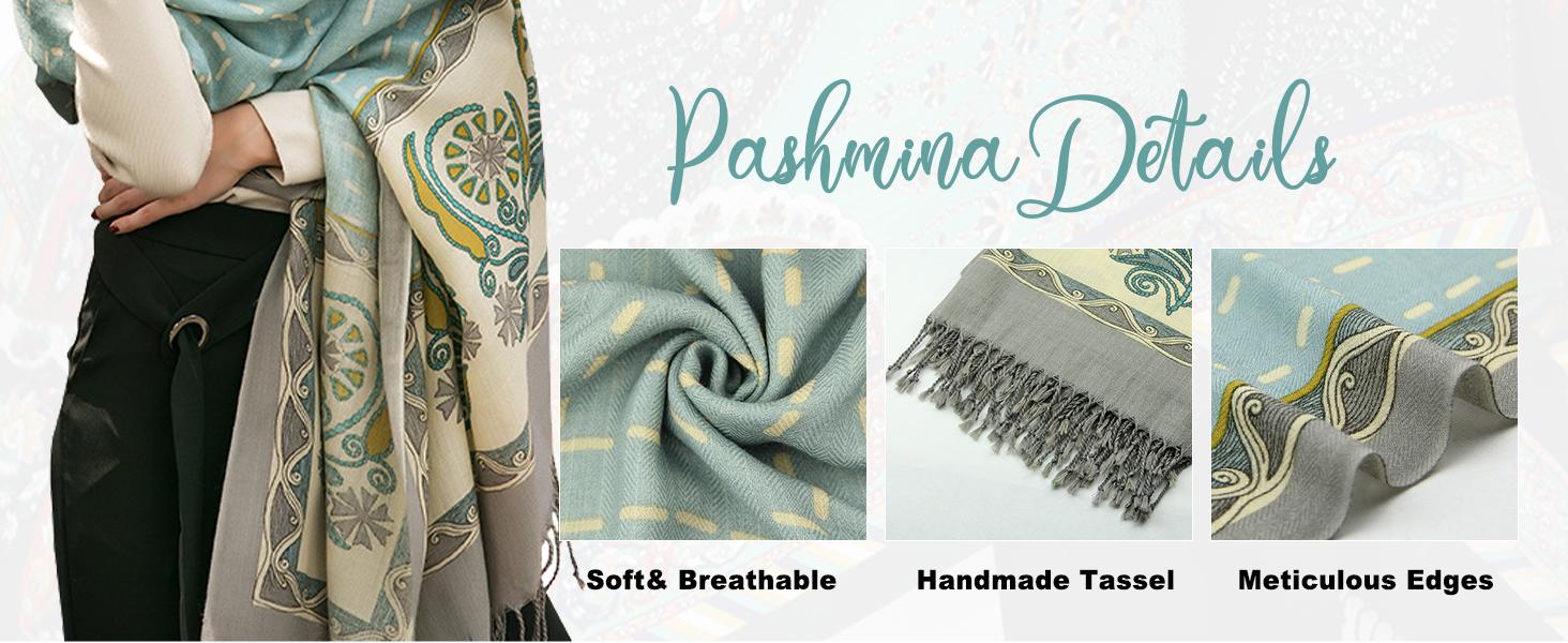 DANA XU 100% Merino Wool Pashmina Shawl for Women 96x43, Oversized Cashmere Wrap with Tassels, Floral Travel Blanket Cape in Dubai - UAE | Wraps & Pashminas DANA XU 100% Merino Wool Pashmina Shawl for Women 96x43, Oversized Cashmere Wrap with Tassels, Floral Travel Blanket Cape in Dubai - UAE | Wraps & Pashminas