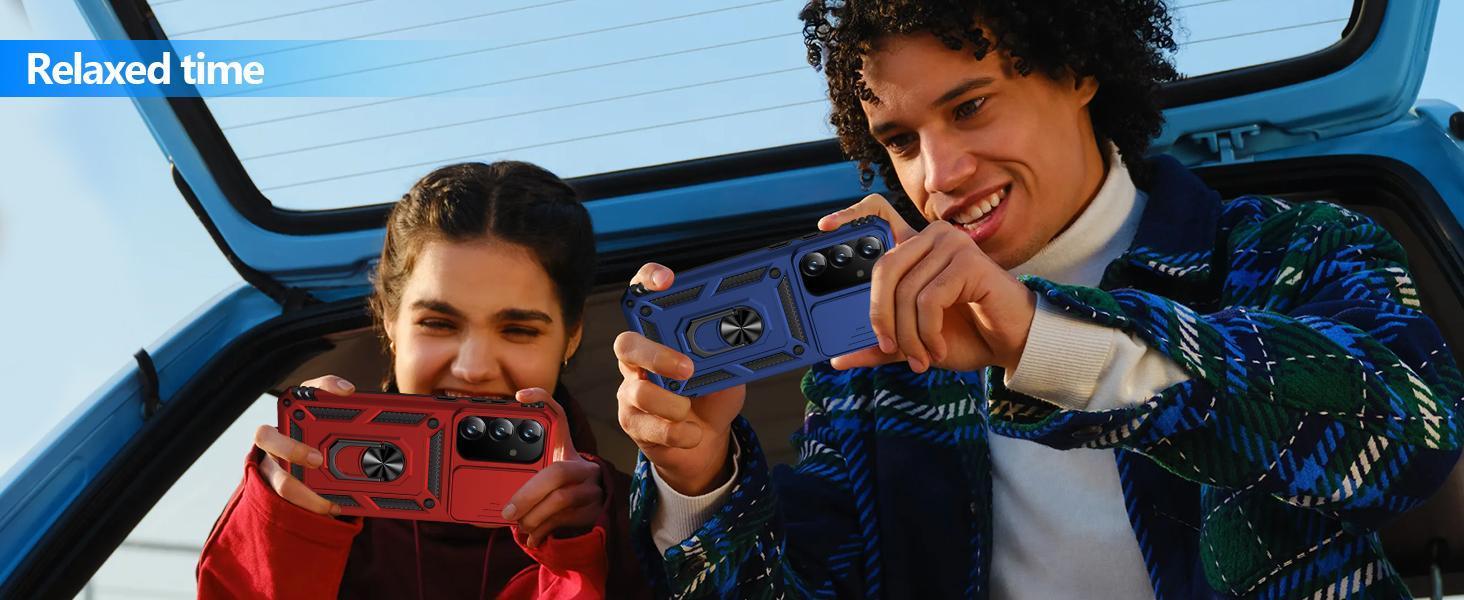 for Samsung Galaxy S25 FE Case with Screen Protector & Slide Camera Lens Cover, Built-in Magnetic Ring Stand Shockproof Protective Phone Case for Samsung S25 FE Case (Blue)