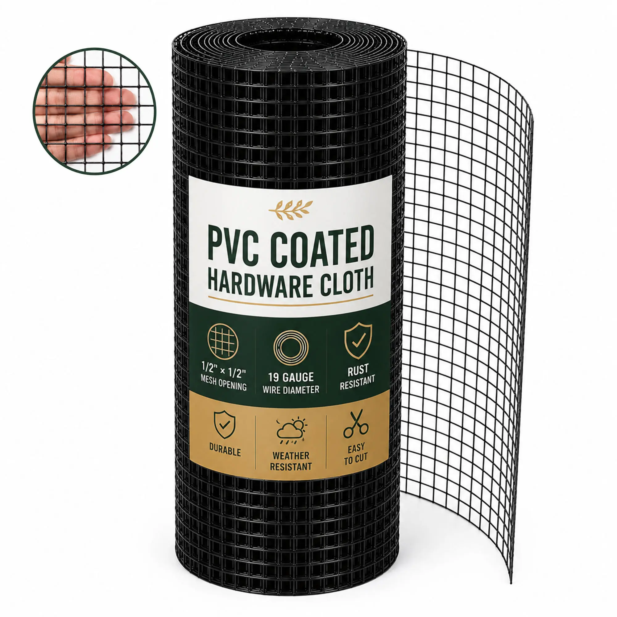 Hardware Cloth1/2inch 19 Gauge Black PVC Coated Welded Wire Mesh Roll, Heavy Duty Metal Mesh with Square Grid, Fencing Roll for Chicken Coop Barrier, Rabbit Cage, Snake Fence