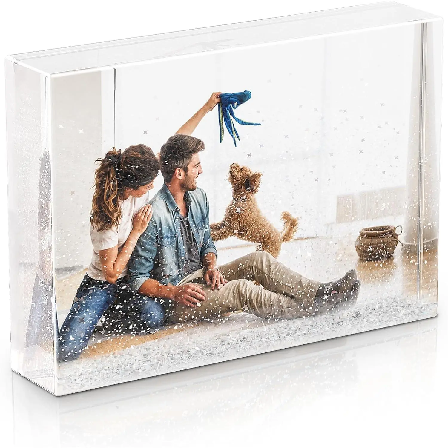 Picture Frame Christmas Glitter Liquid: Clear Photo Frame Plastic Acrylic Floating Sparkle Water Personalized Snow Globe Cute Family Couple Custom Gift (Silver, 4X6)