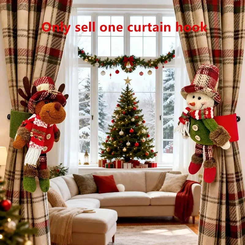 Christmas Decoration Curtain Hooks, Elderly Snowman Reindeer Design, Home Decor Items, Festive Holiday Accessories, Easy to Use