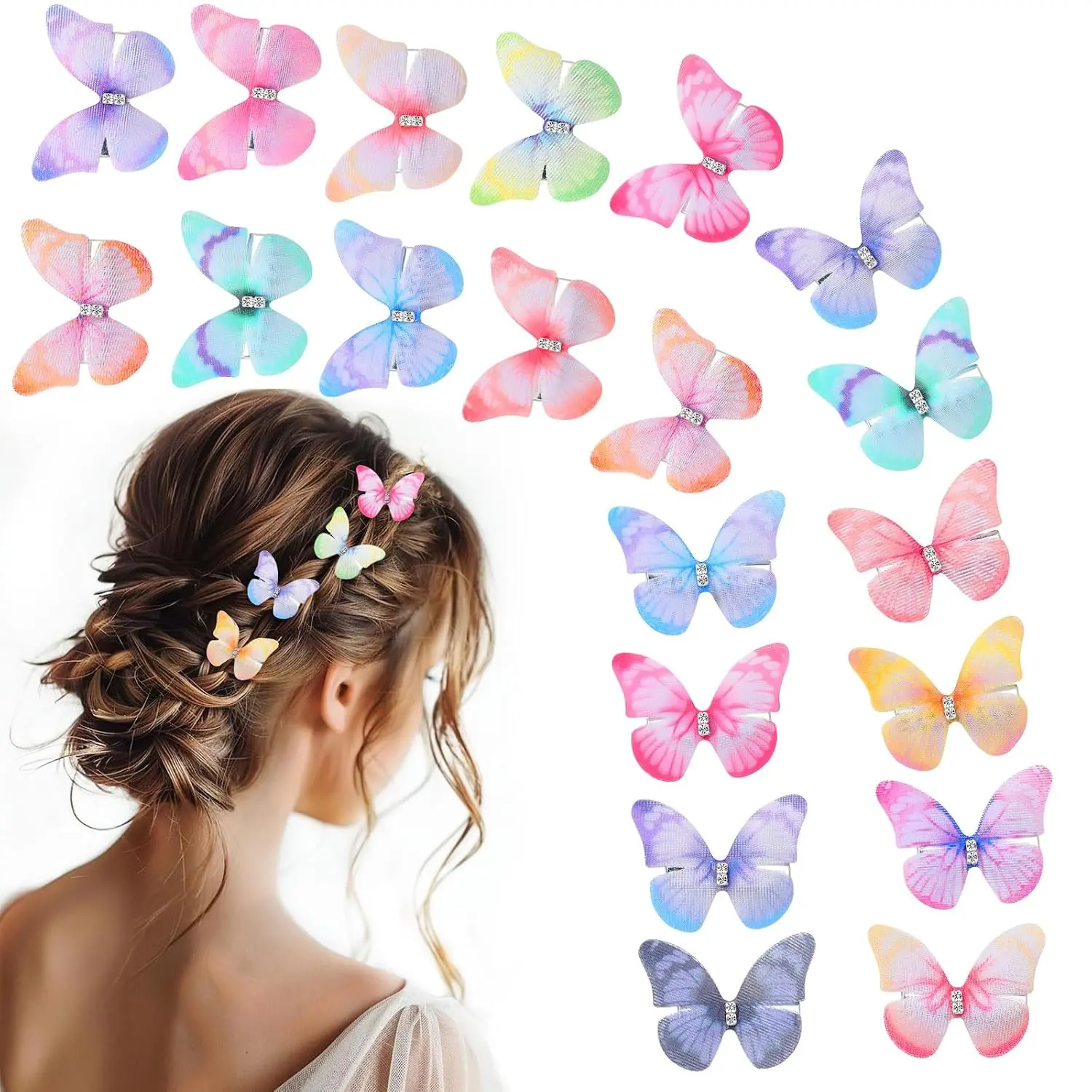 20 count Butterfly Hair Clips for Women Moving Glitter Butterfly Clip Fairy Accessories Light
