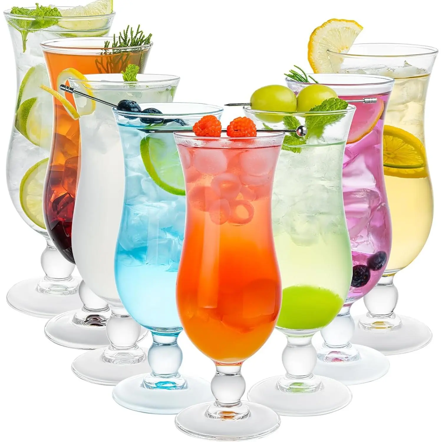 8 Pack Hurricane Glass, 13.5 oz Pina Colada Glasses, Cocktails Glasses Set, Clear Tulip Drinking Cups for Juices, Cocktails, Full-Bodied Beer, Tropical Drinks, Sangria, Mojito, Milkshake