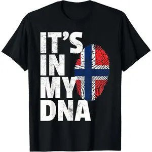 100%cotton IT'S IN MY DNA Norwegian Norway Flag National Pride Roots T-Shirt