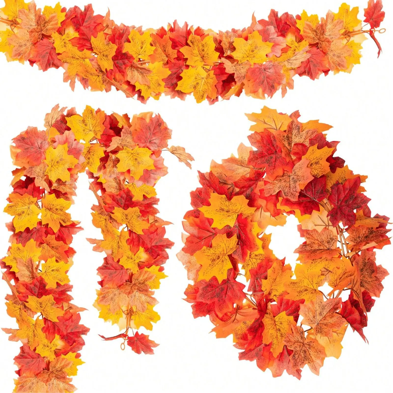 3pcs Artificial Fall Leaves Garland for Thanksgiving Decor, Holiday Decor, Autumn Vines Maple Leaf Garlands, Home Indoor Outdoor Seasonal Decor