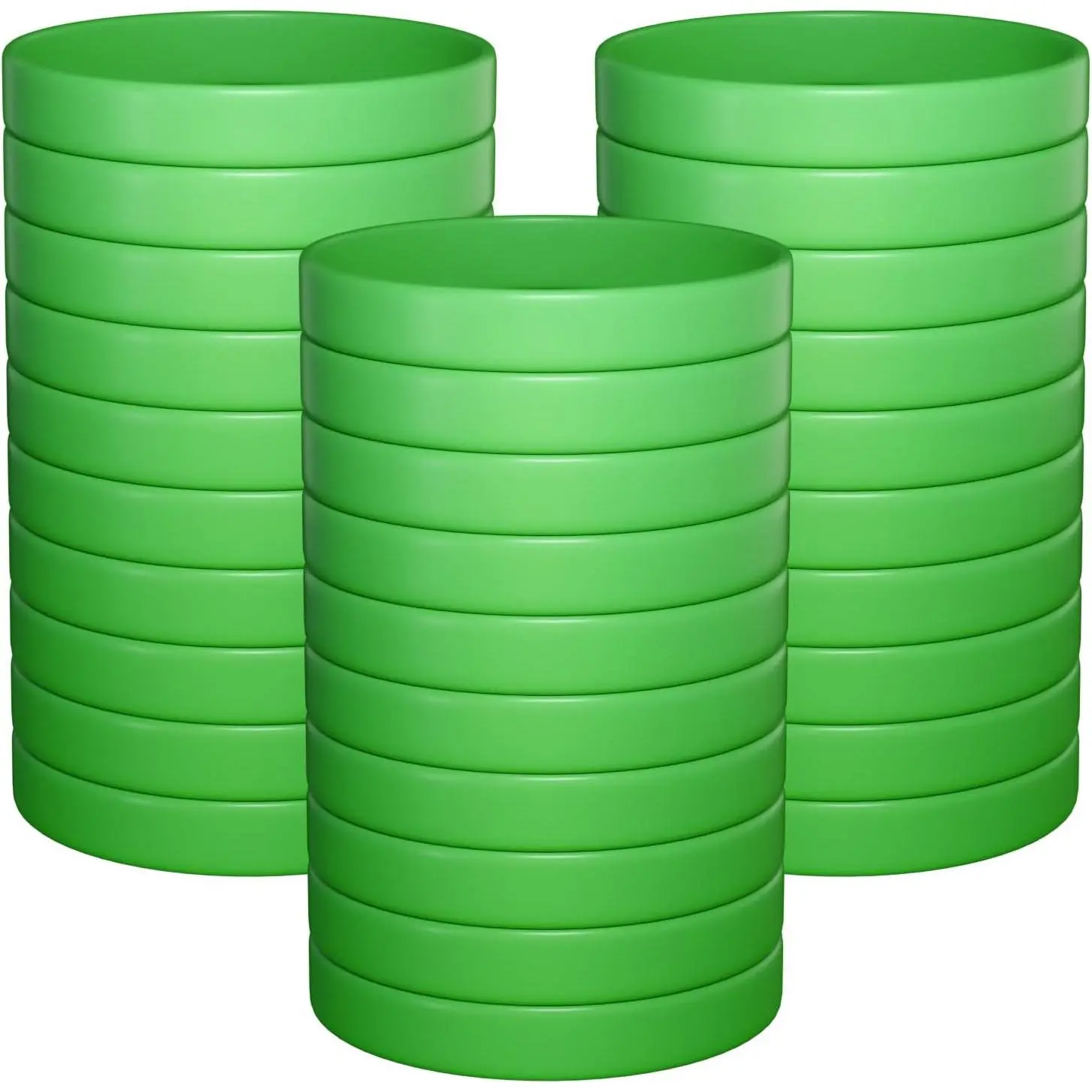 Basic Green Rubber Wristbands, 100 Pack for Male & Female Adults - Unisex & Colored for Sports, Parties, & Events, 2.55" Diameter, Bracelet, Friends
